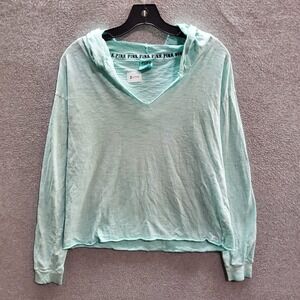 PINK Victoria's Secret Women Sweatshirt Small Blue Hoodie Lightweight Cropped
